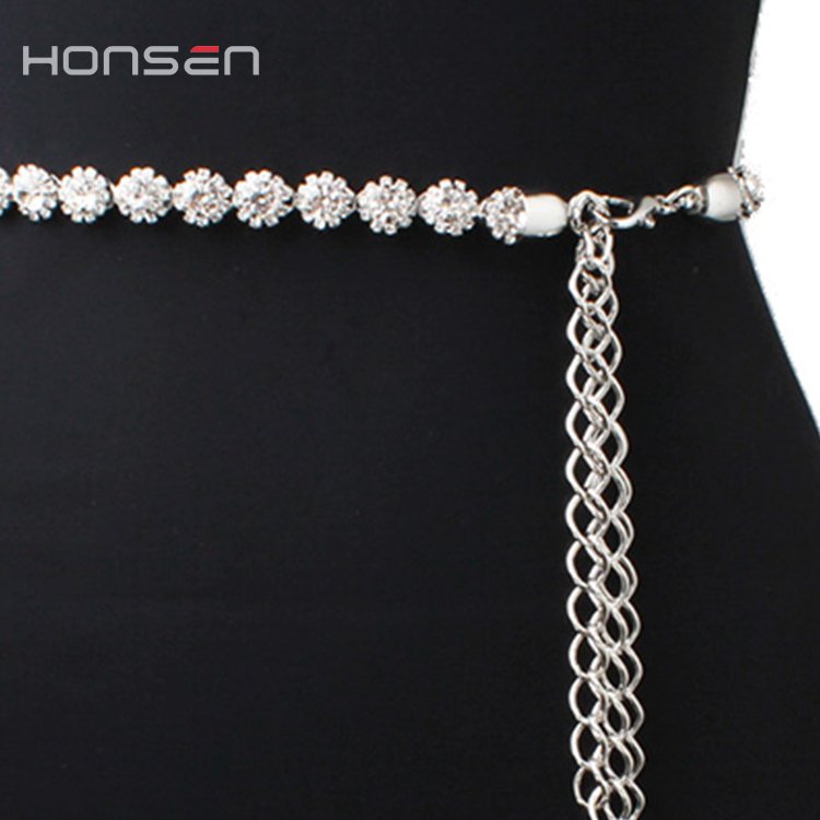 Customized wholesale metal chain belt ladies flower-shaped diamond-studded thin belt