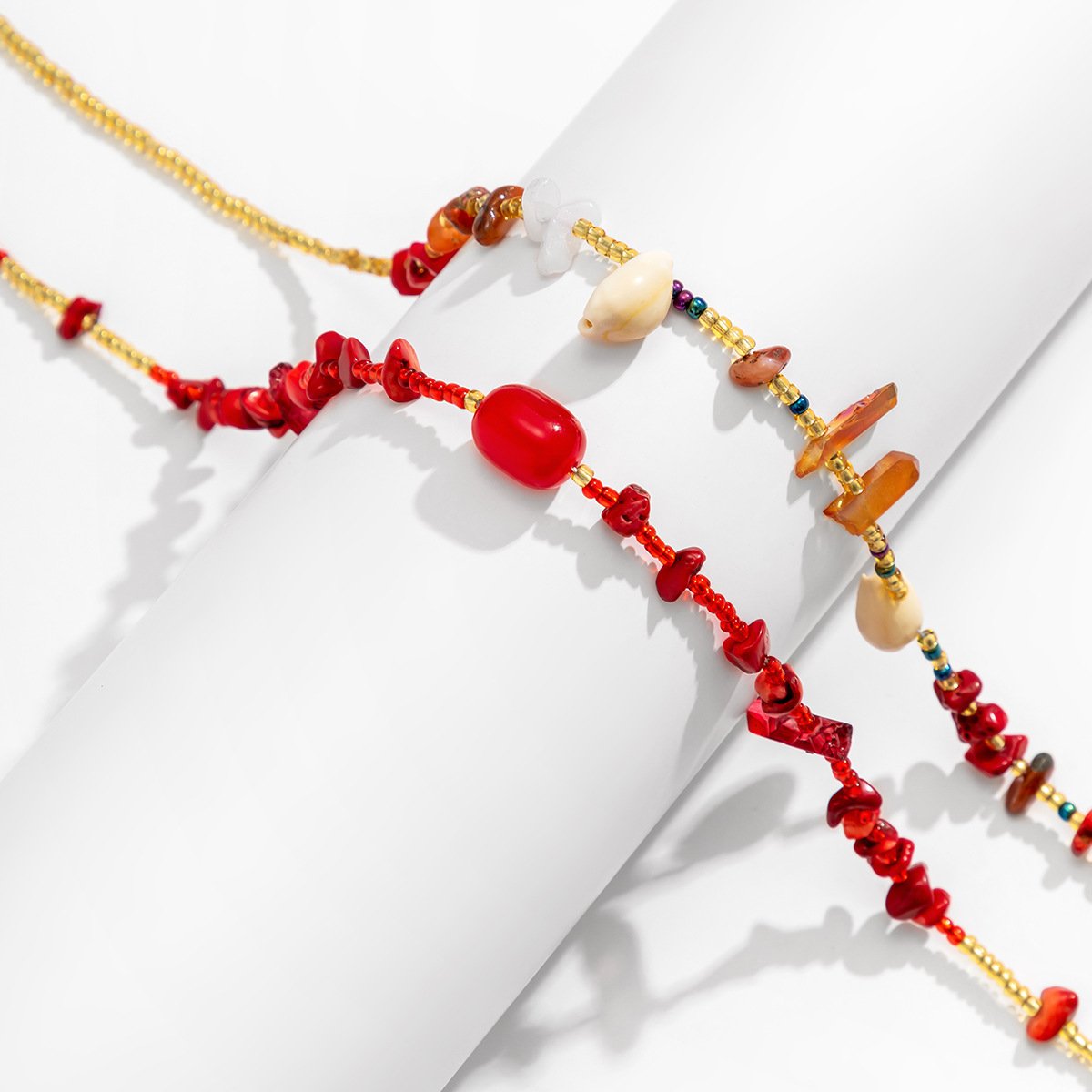 Fashion Red Crystal Beads Waist Belly Belt Doule Layered Colored Body Belly Chains For Beach Bikini Women Jewelry