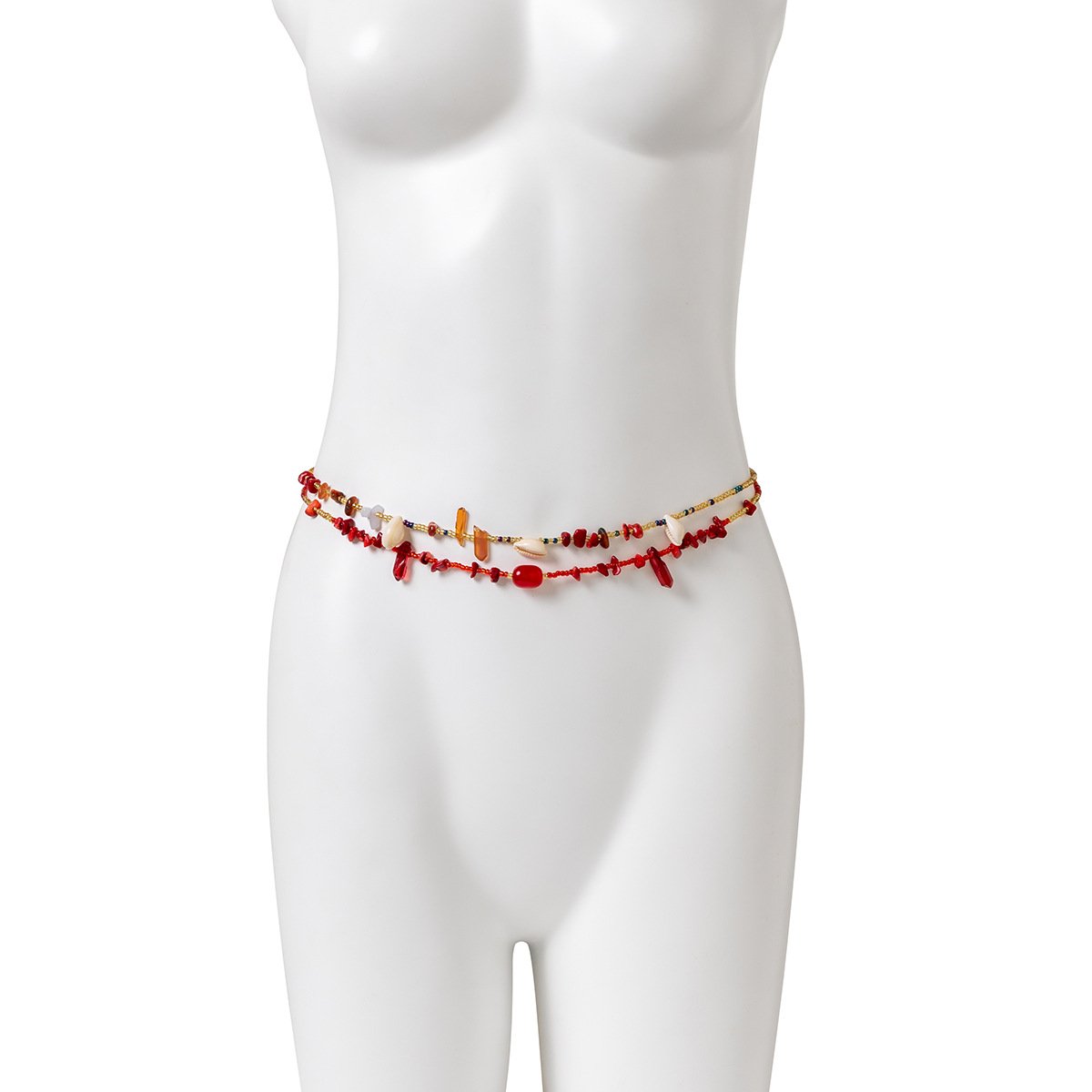Fashion Red Crystal Beads Waist Belly Belt Doule Layered Colored Body Belly Chains For Beach Bikini Women Jewelry
