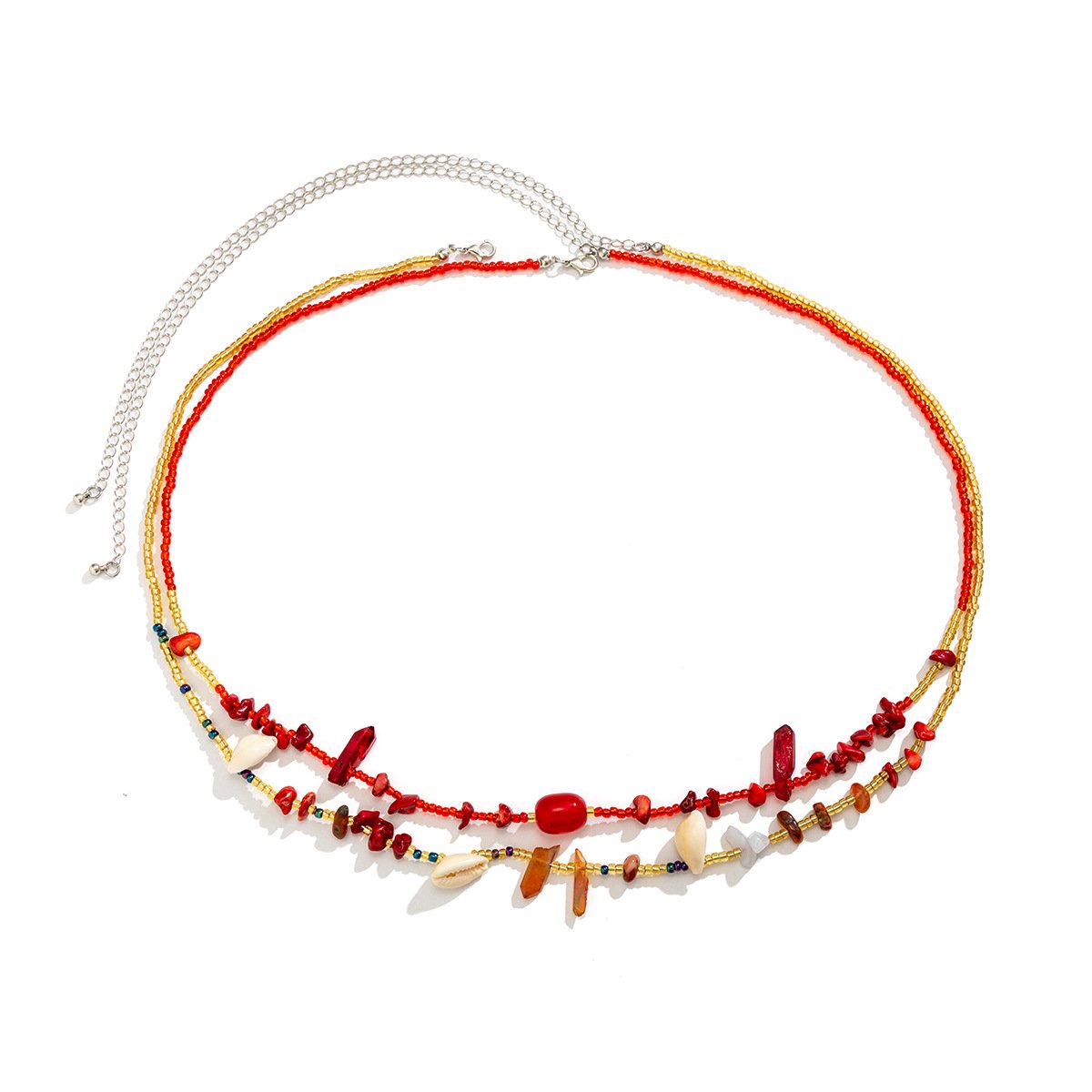 Fashion Red Crystal Beads Waist Belly Belt Doule Layered Colored Body Belly Chains For Beach Bikini Women Jewelry