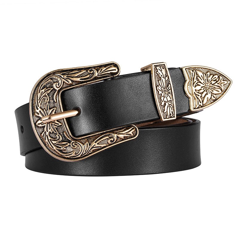 Women's Vintage Western Denim Belt All-Match Belt Genuine Leather Cowhide Overcoat Cowhide Genuine Leather Belts