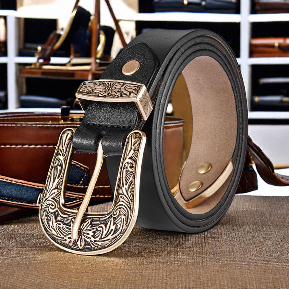 Women's Vintage Western Denim Belt All-Match Belt Genuine Leather Cowhide Overcoat Cowhide Genuine Leather Belts