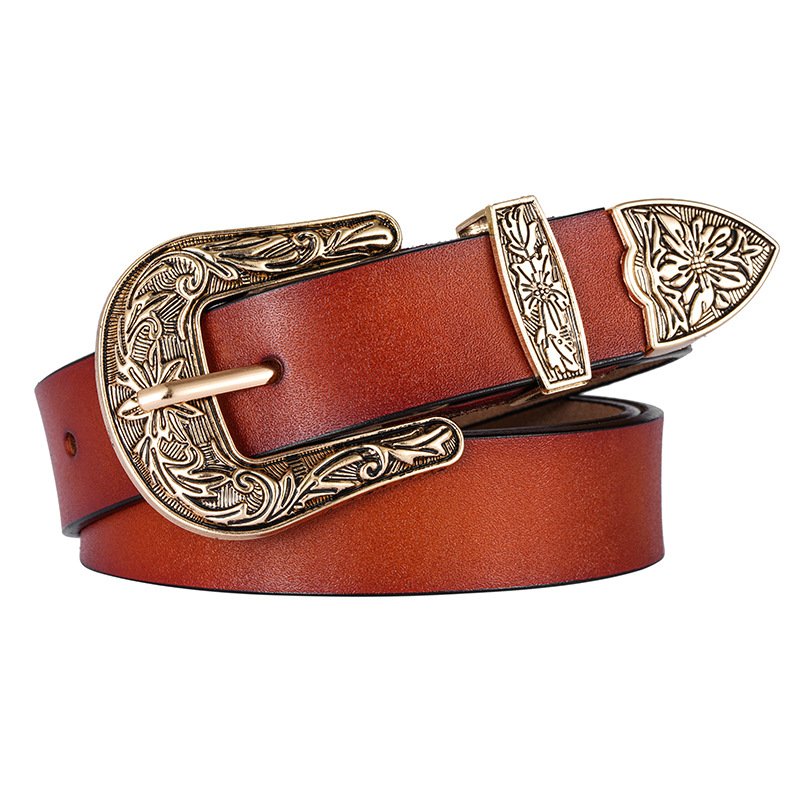 Women's Vintage Western Denim Belt All-Match Belt Genuine Leather Cowhide Overcoat Cowhide Genuine Leather Belts