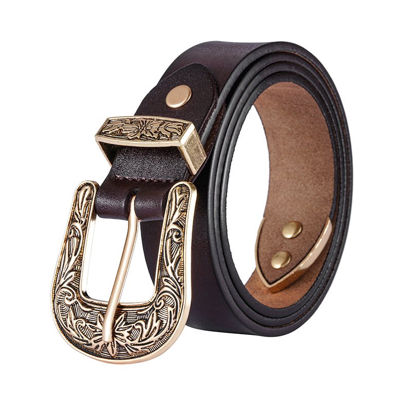 Women's Vintage Western Denim Belt All-Match Belt Genuine Leather Cowhide Overcoat Cowhide Genuine Leather Belts