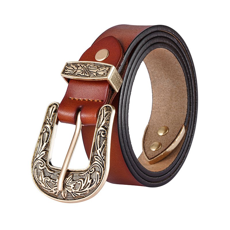 Women's Vintage Western Denim Belt All-Match Belt Genuine Leather Cowhide Overcoat Cowhide Genuine Leather Belts