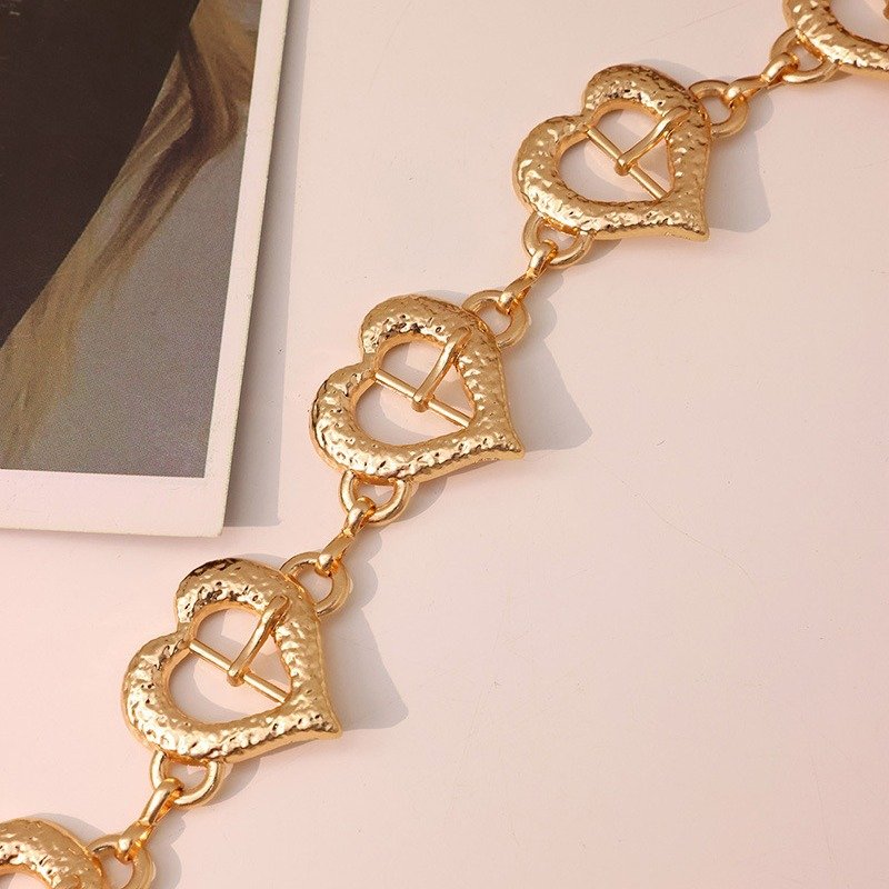 Vintage Versatile Metal Decorative Sweet Love Rhinestones Tassel Gold Luxury Chain Belts