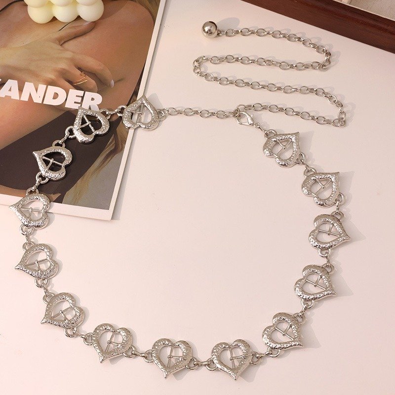 Vintage Versatile Metal Decorative Sweet Love Rhinestones Tassel Gold Luxury Chain Belts