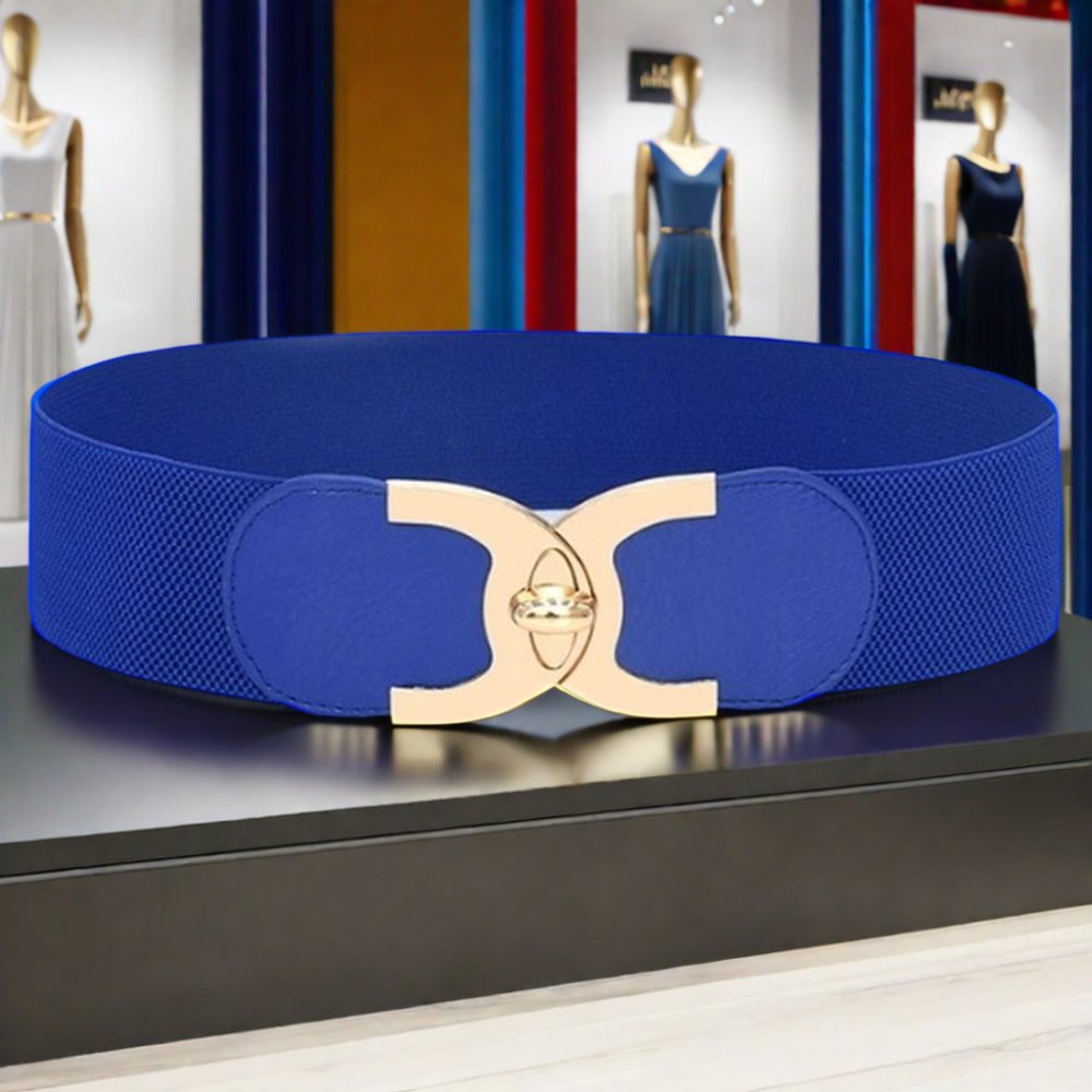 Ladies Fashion Thin Elastic PU Fabric Waist Belt Black and White Dress and Apparel Accessories for Ladies