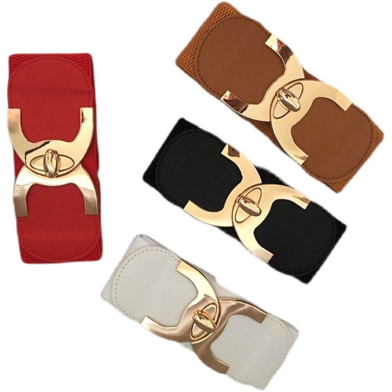 Ladies Fashion Thin Elastic PU Fabric Waist Belt Black and White Dress and Apparel Accessories for Ladies