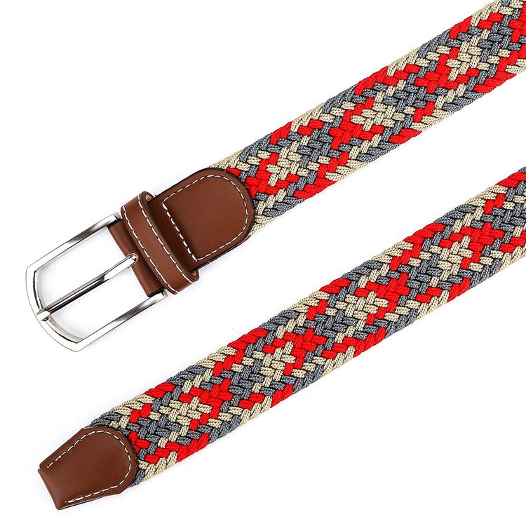 Custom Logo Wholesale Ladies Contrast Woven Weave Elastic Stretch Belt Pin Buckle Belts
