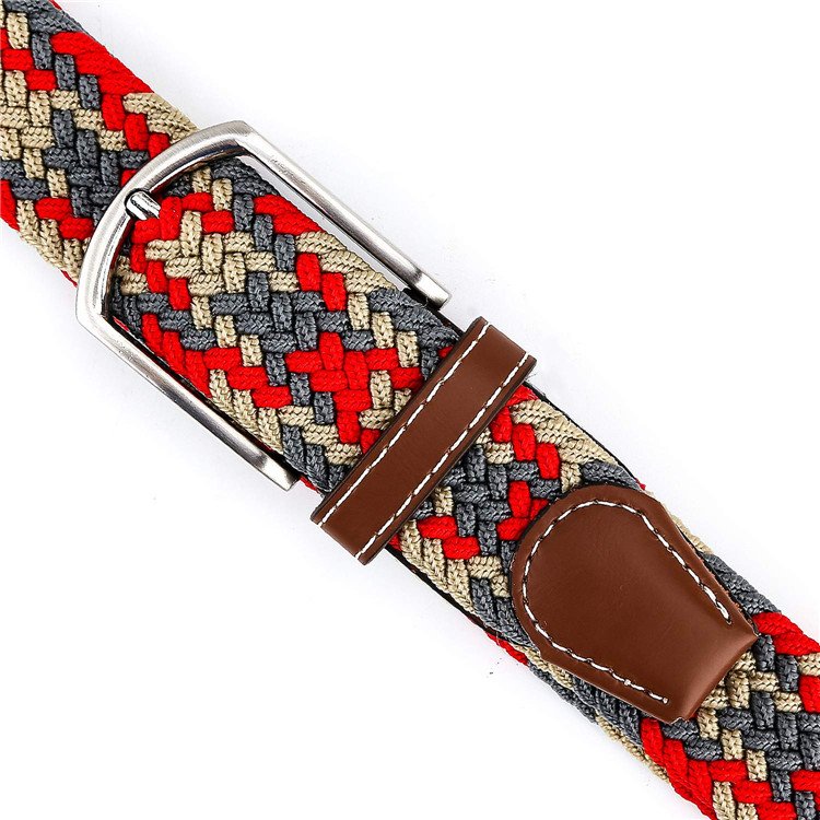 Custom Logo Wholesale Ladies Contrast Woven Weave Elastic Stretch Belt Pin Buckle Belts