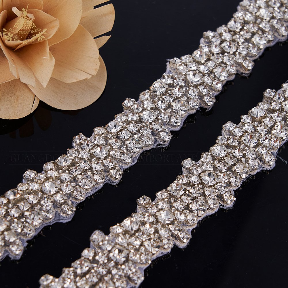 Silver crystal clear rhinestone chain trim by the yard for wedding dresses belt LG-1595