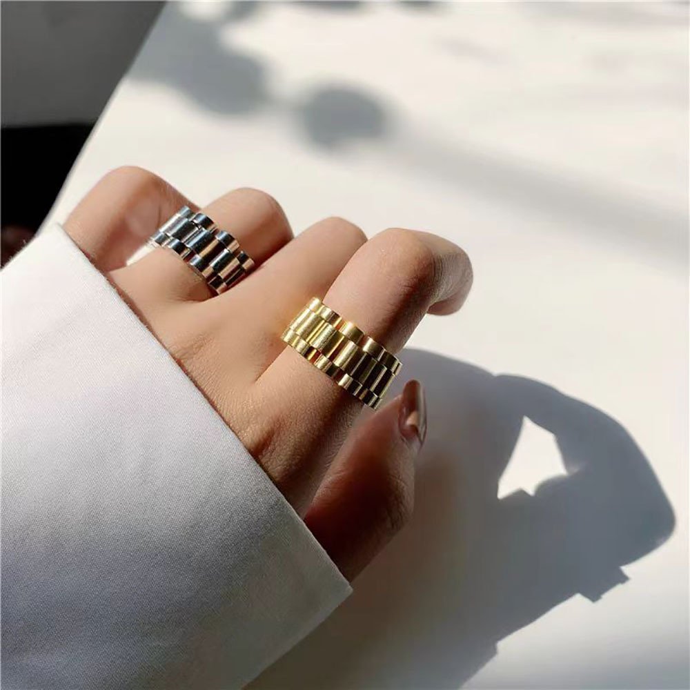 FY Fashion Jewelry Chunky Gold Plating Stainless Steel Watch Chain Wave shape Rings For Women Men