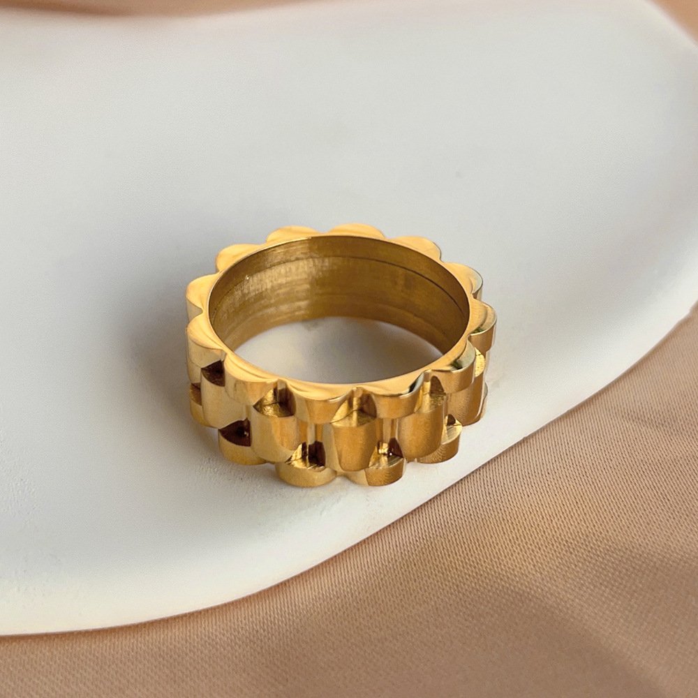 FY Fashion Jewelry Chunky Gold Plating Stainless Steel Watch Chain Wave shape Rings For Women Men