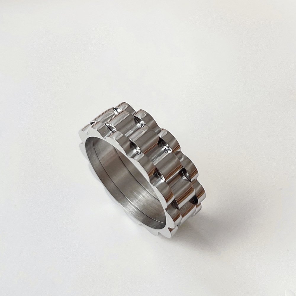 FY Fashion Jewelry Chunky Gold Plating Stainless Steel Watch Chain Wave shape Rings For Women Men
