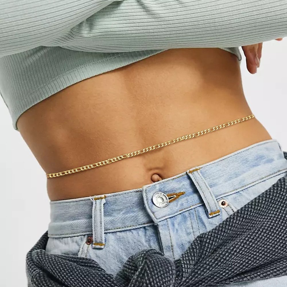Fashion Jewelry PVD Gold Plated Stainless Steel Sexy Curb Figaro Belt Belly Waist Body Chain