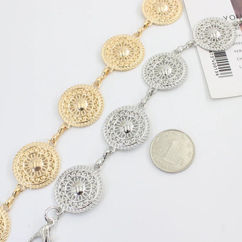 Navajo Vintage 90s Southwestern Gold Filigree Round Stamped Metal Medallion Concho Waist Chain Metal Belt Body Chain Jewelry