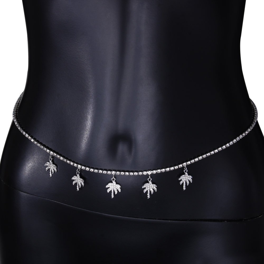 Stonefans Sexy Coconut Tree Waist Chains Belt for Women Jewelry Thong Fashion Rhinestone Bikini Accessories Pendant Waist Chains