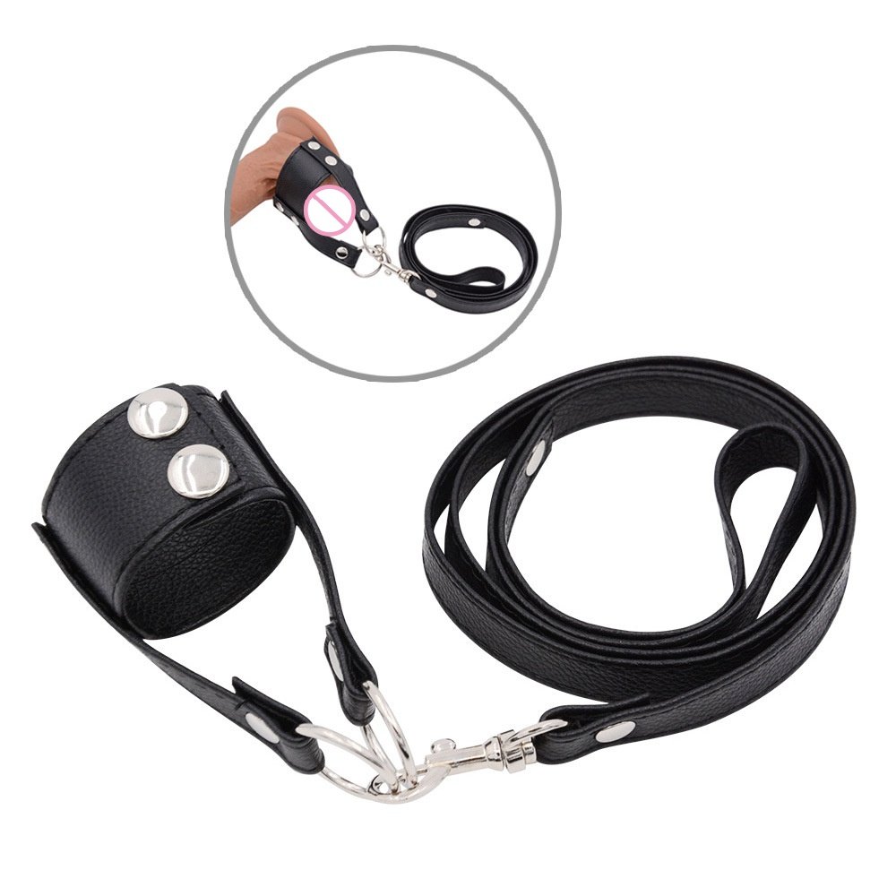 BDSM Lock Scrotum Rings with Leashes Chains Chastity Belt Slave Training Punishment Restraints Testicles Scrotal Bondage for Man
