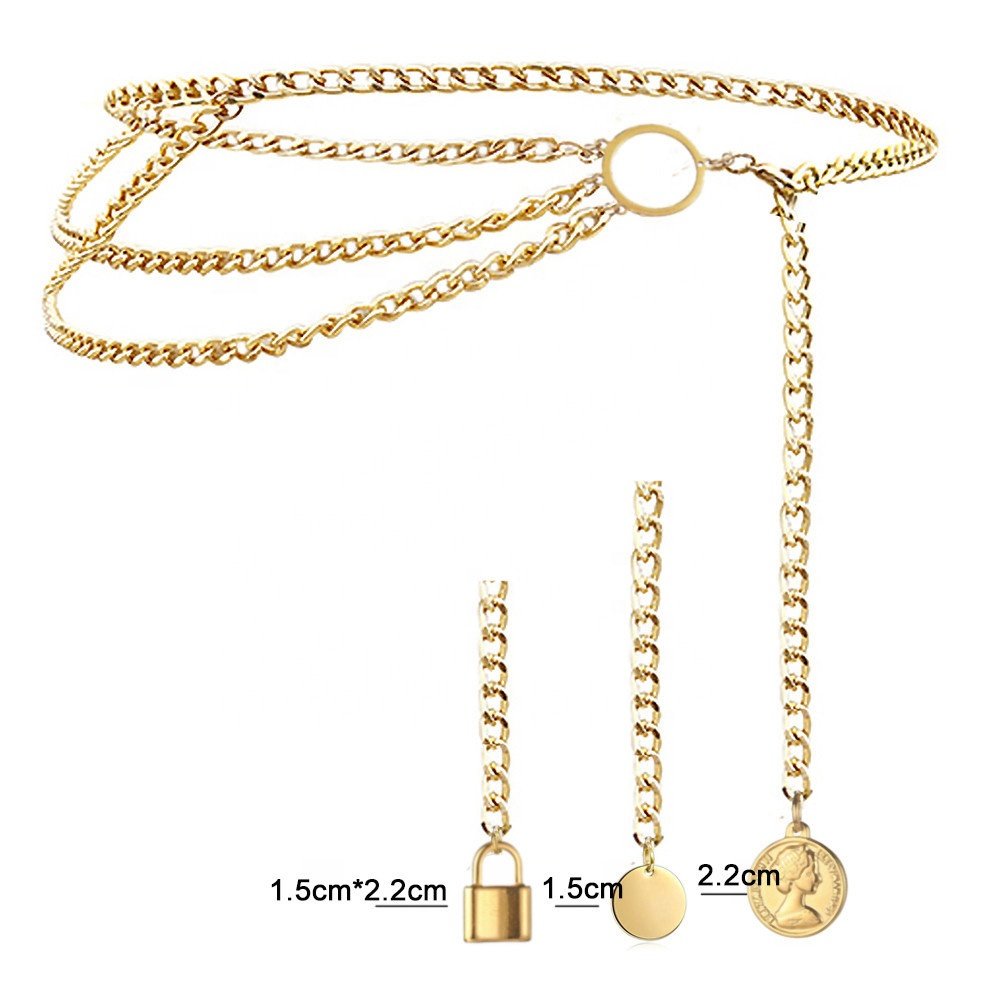 Gold Plated Dainty Sexy Woman Pant Lock Charm Chain Belly Stainless Steel Long Waist Jewelry Women Belt Tarnish Free Body Chains