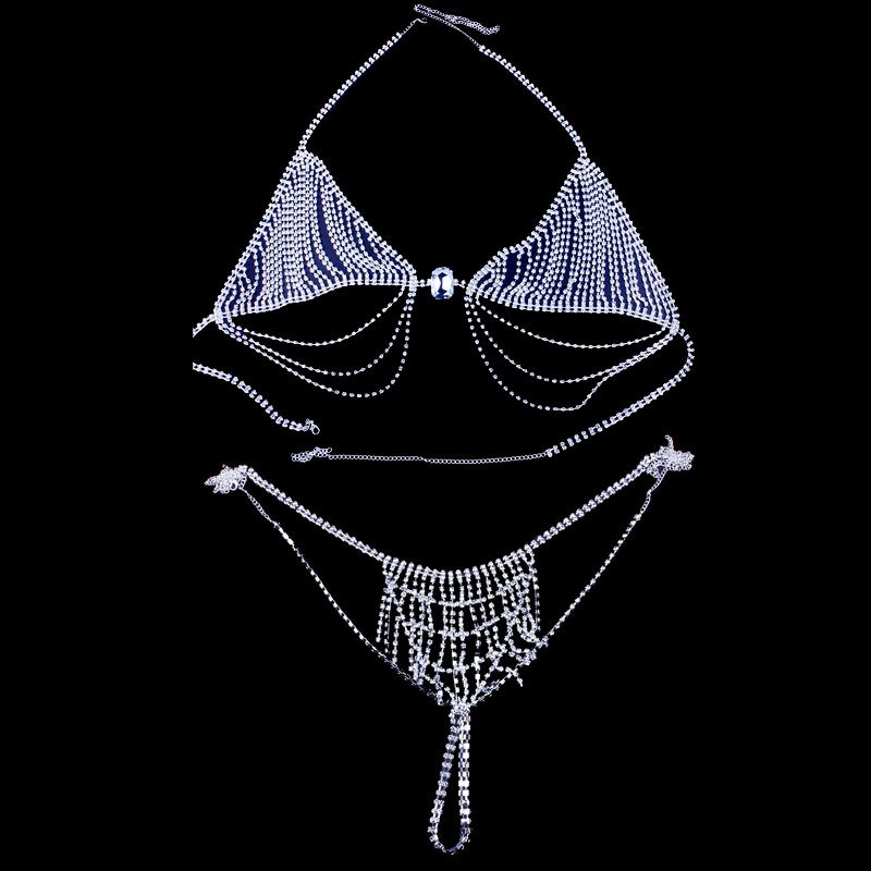 Luxury Body Chain Bra Harness Waist Chain Sets Women Rhinestone Lingerie Tassel Chest Chain Sexy Beach Bikini Set