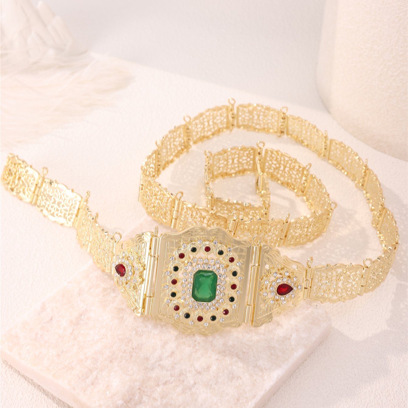 Moroccan Style Women's Wedding Jewelry Belt Children's Style Square Button Waist Chain Hollowed-Out Diamond-Set Body Jewelry
