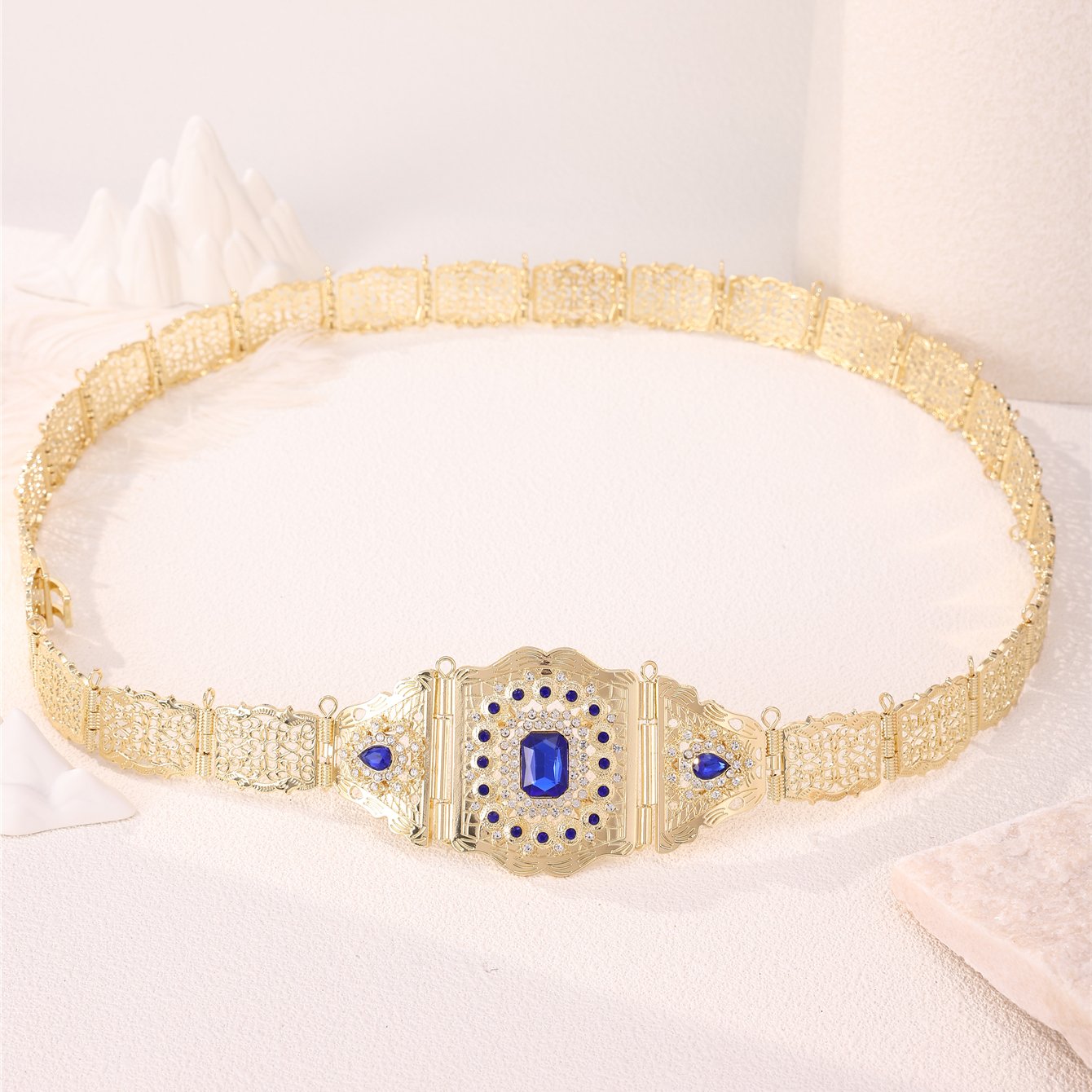 Moroccan Style Women's Wedding Jewelry Belt Children's Style Square Button Waist Chain Hollowed-Out Diamond-Set Body Jewelry