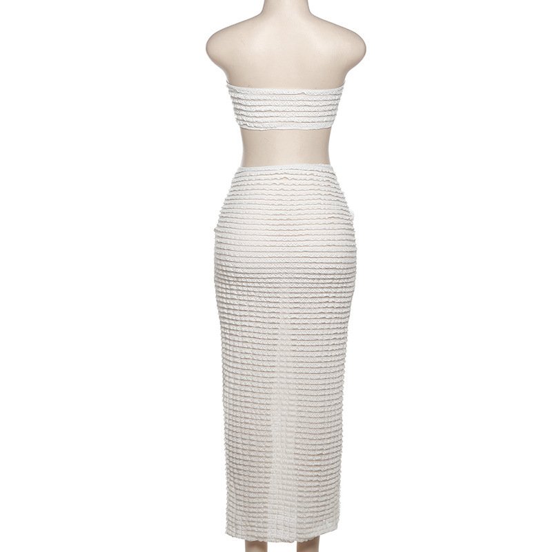 STOCK Strapless Bandeau Bikini Top Women's Two Pieces Set Beach Long Skirt Outfits Beachwear