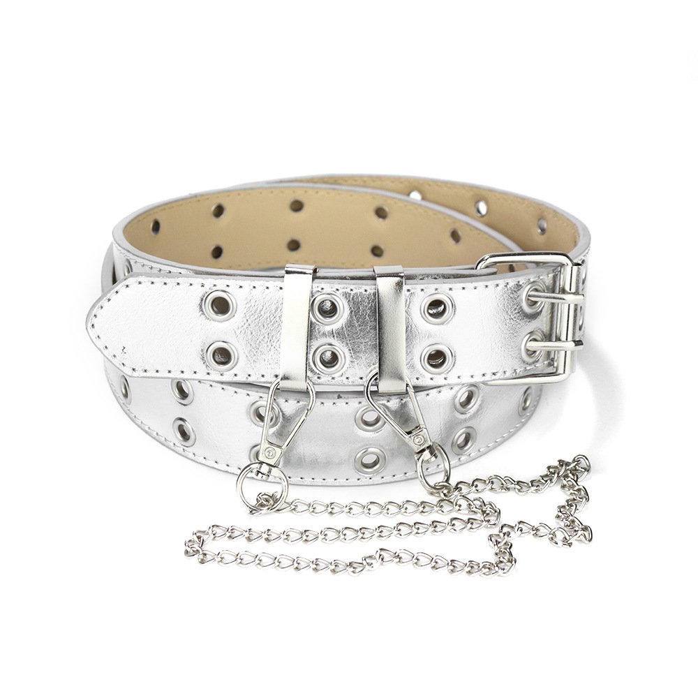 Punk Pu Leather Belt For Women Men Double Row Holes Waist Strap Y2K Designer Male Female Jeans Trouser Decorative Waistband