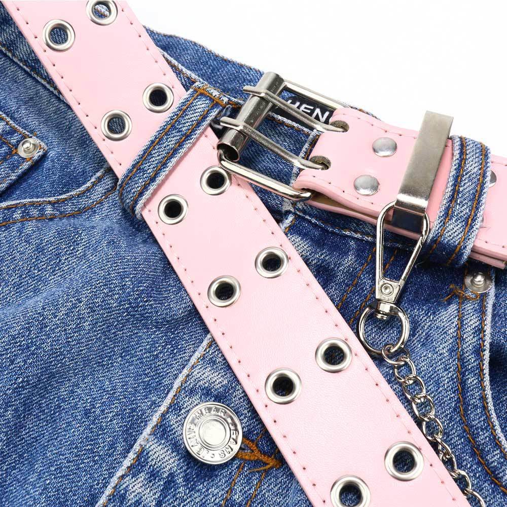 Punk Pu Leather Belt For Women Men Double Row Holes Waist Strap Y2K Designer Male Female Jeans Trouser Decorative Waistband
