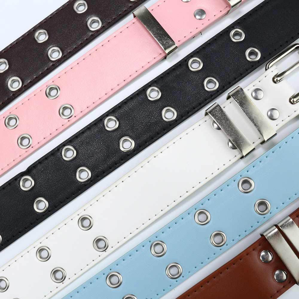 Punk Pu Leather Belt For Women Men Double Row Holes Waist Strap Y2K Designer Male Female Jeans Trouser Decorative Waistband