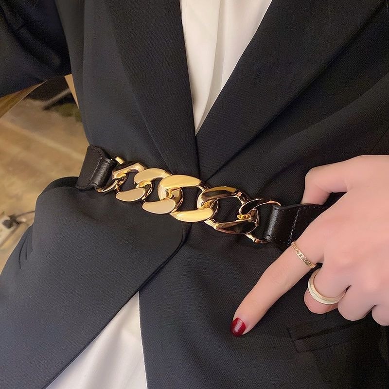 European and American fashion plastic chain decoration elastic waist belt women's high stretch waist temperament with dress suit