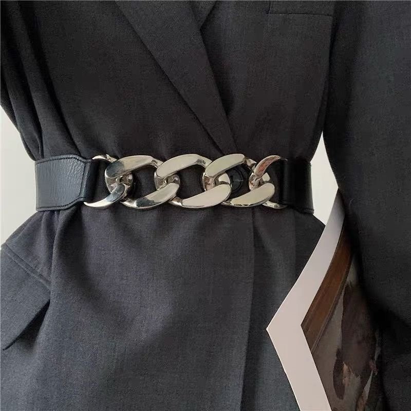 European and American fashion plastic chain decoration elastic waist belt women's high stretch waist temperament with dress suit