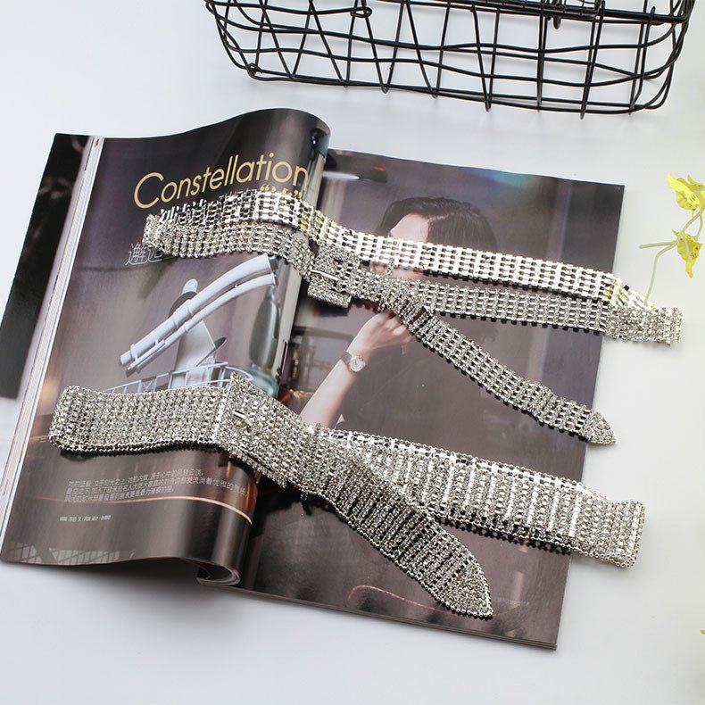 REWIN 5-8 Rows Luxury Wide Belt Bling Glitter Chain Waistband Women Rhinestone Belts Shiny Waist Belts for Jeans Dresses Pants