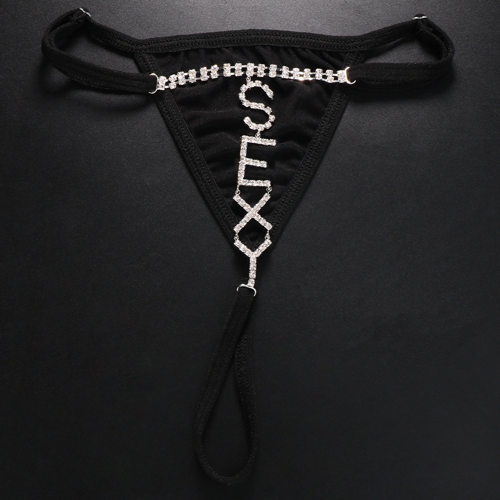 Fashion Rhinestone Crystal Body Chain Letters Sexy Thong Panties Nightclub Sexy Shorts Belly Chain for Women Zinc Alloy Trendy