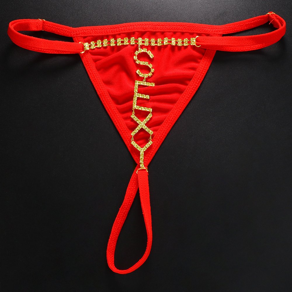 Fashion Rhinestone Crystal Body Chain Letters Sexy Thong Panties Nightclub Sexy Shorts Belly Chain for Women Zinc Alloy Trendy