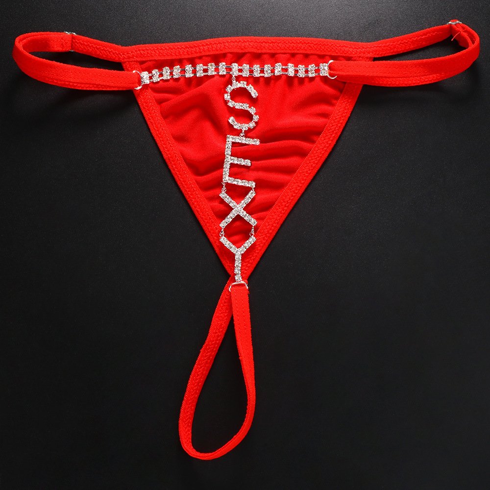 Fashion Rhinestone Crystal Body Chain Letters Sexy Thong Panties Nightclub Sexy Shorts Belly Chain for Women Zinc Alloy Trendy