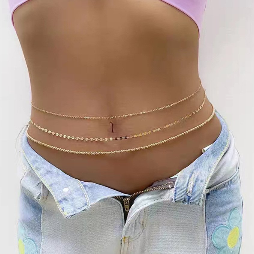 3PCS Beach Sexy Metal Punk Geometric Round Beads Belt Body Chain Glossy Sequin Waist Chain For Women Night Club Belly Chain