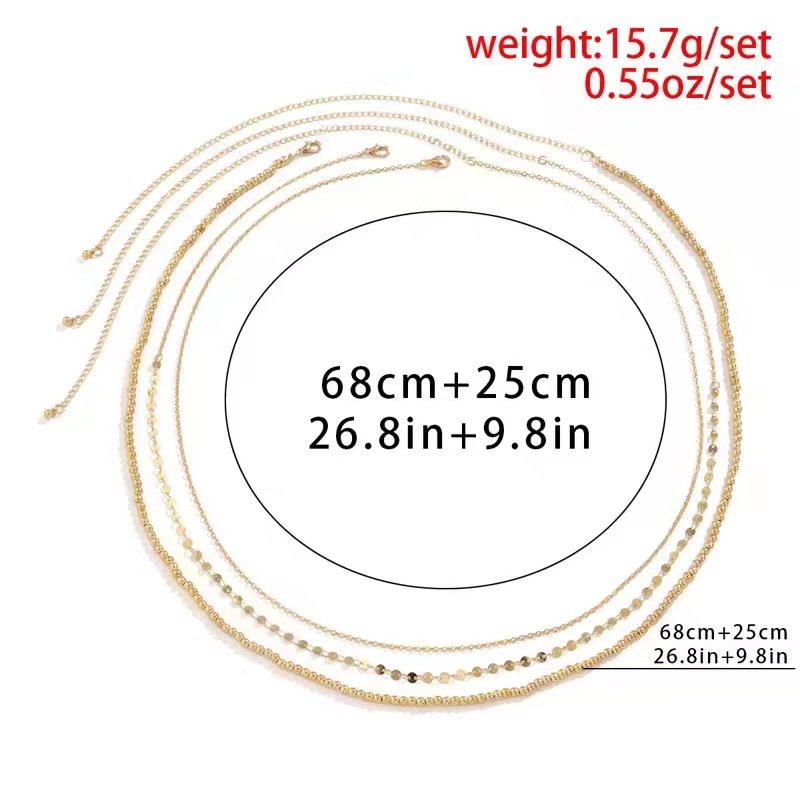 3PCS Beach Sexy Metal Punk Geometric Round Beads Belt Body Chain Glossy Sequin Waist Chain For Women Night Club Belly Chain