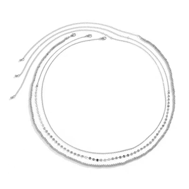 3PCS Beach Sexy Metal Punk Geometric Round Beads Belt Body Chain Glossy Sequin Waist Chain For Women Night Club Belly Chain