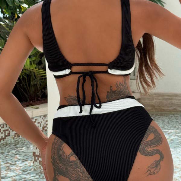 YY6139 Special fabric black sexy solid color bikini simple basic beach bathing suit