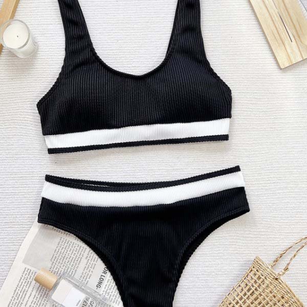 YY6139 Special fabric black sexy solid color bikini simple basic beach bathing suit