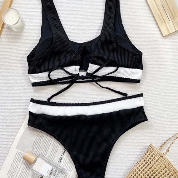 YY6139 Special fabric black sexy solid color bikini simple basic beach bathing suit