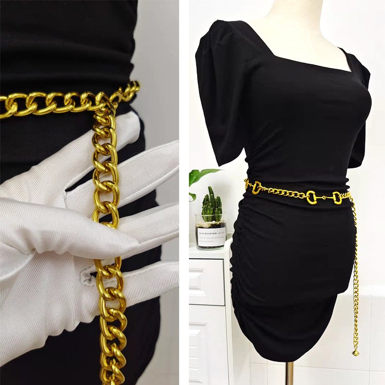 Waterproof Bronze Zinc Alloy Horsebit Cuban Link Women Belly Waist Belt Chain