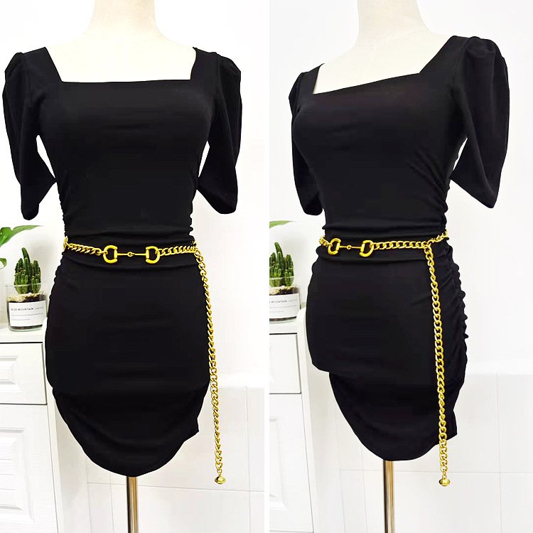 Waterproof Bronze Zinc Alloy Horsebit Cuban Link Women Belly Waist Belt Chain