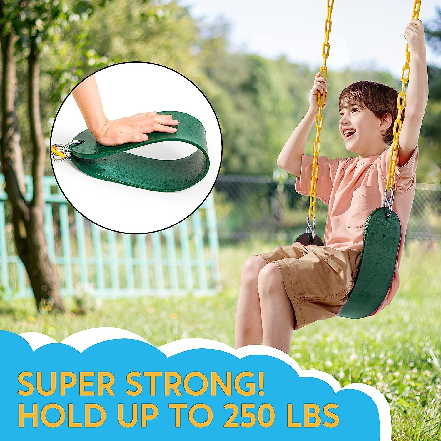 Green Swing Seats Heavy Duty with 66" Chain, Swing Set Accessories Replacement with Snap Hooks for Kids Outdoor Play Playground