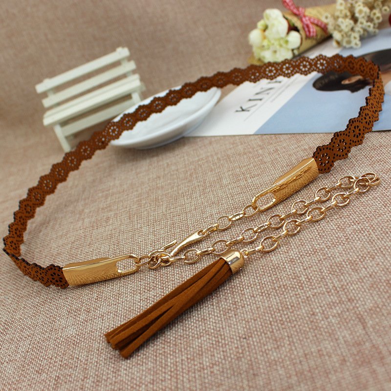 Braided Tassel Belt Women Decorative Dress Knotted Thin Waist Chain With Skirt Tassel Cotton Thread Waist Rope