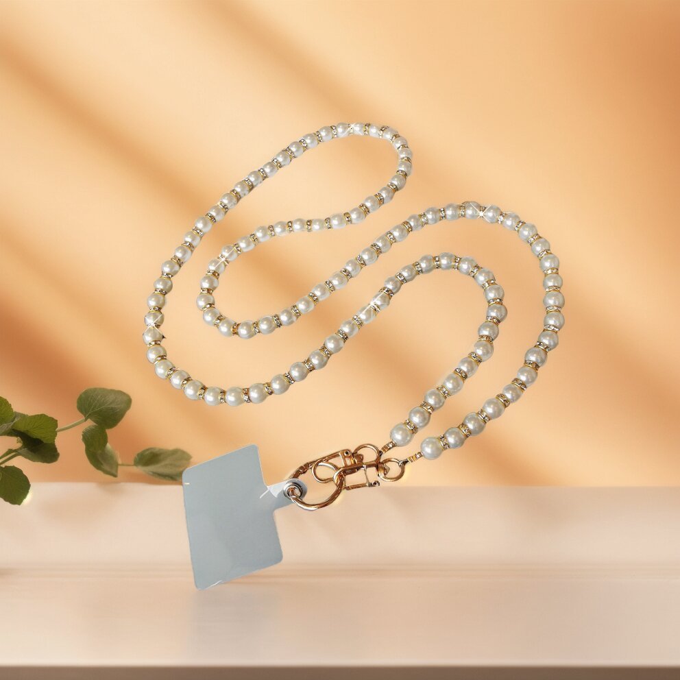 New Universal Rhinestone Pearl Beaded Phone Case Chain Crossbody Shoulder Cell Mobile Phone Lanyard Wrist Straps with Patch