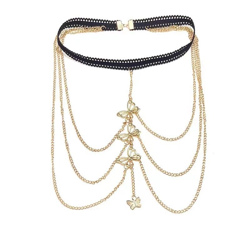 Body Chain Women Gold Thigh Lace Thigh Belt Sexy Leg Chain Rhinestone Jewelry Butterfly Summer Beach Party Bikini Accessories