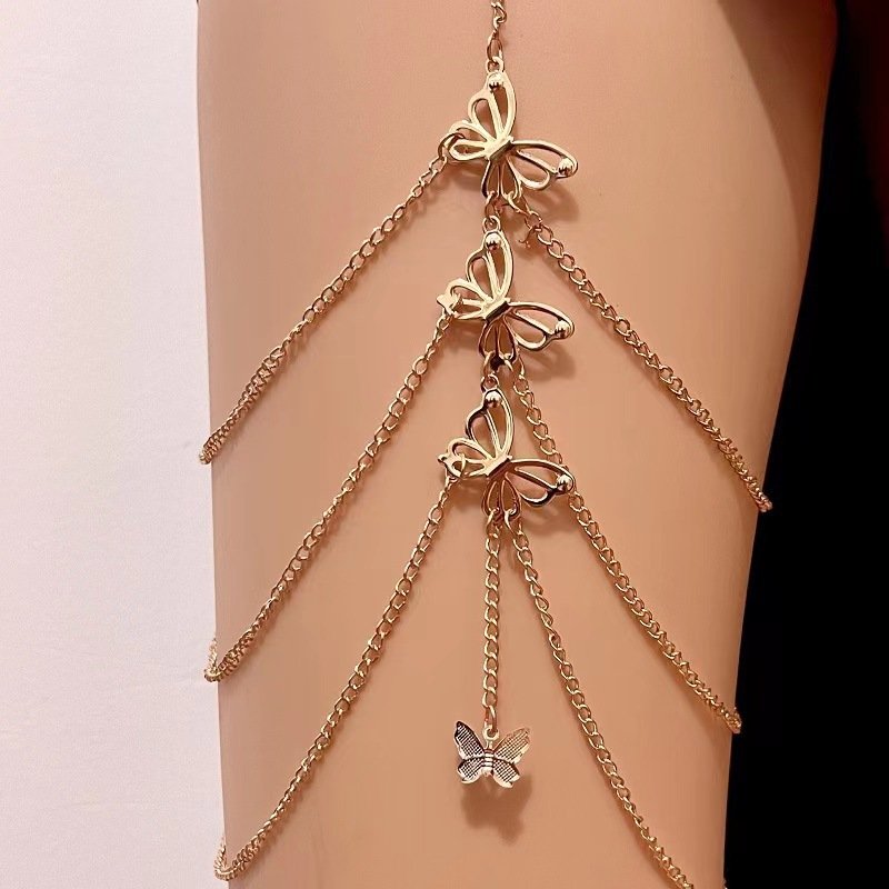 Body Chain Women Gold Thigh Lace Thigh Belt Sexy Leg Chain Rhinestone Jewelry Butterfly Summer Beach Party Bikini Accessories